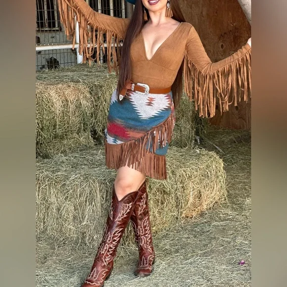 NWT MAIN STRIP  Aztec Fringe Mini Skirt - Picture 3 of 7